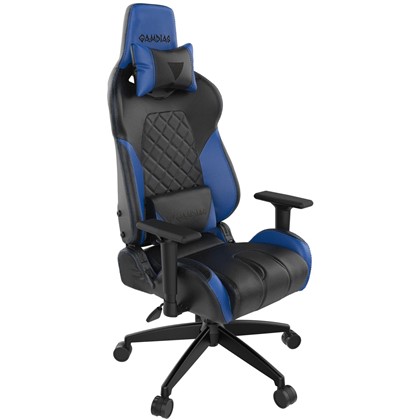 blue and black gaming chair with speakers